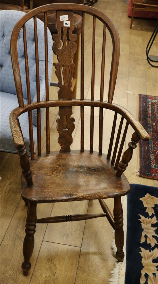 A Victorian stick-back ash, elm and beech high-back Windsor chair (reduced in height)